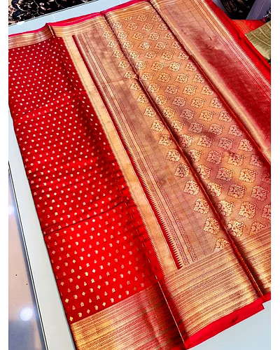 Kanchipuram Handloom Pure Silk Saree with Gold Jari and Pink Border-PCFPure1-Red