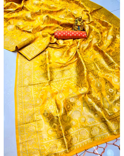 Elegant Pure Silk Handloom Saree with Contrast Weaving and Designer Jari Work-PCFpratham3-Yellow