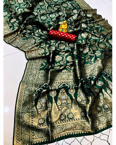 Elegant Pure Silk Handloom Saree with Contrast Weaving and Designer Jari Work-PCFpratham3-Green