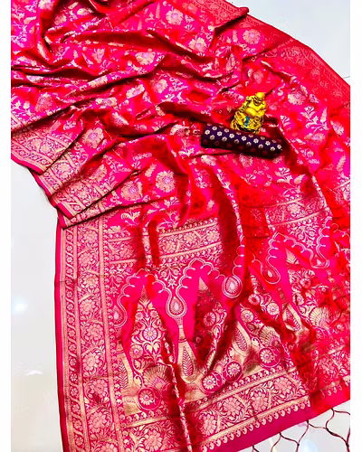 Elegant Pure Silk Handloom Saree with Contrast Weaving and Designer Jari Work-PCFpratham3-Pink
