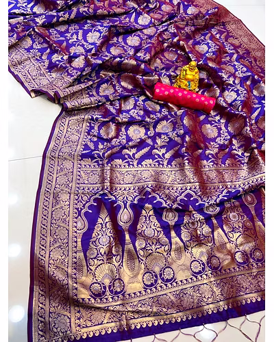 Elegant Pure Silk Handloom Saree with Contrast Weaving and Designer Jari Work-PCFpratham3-Blue