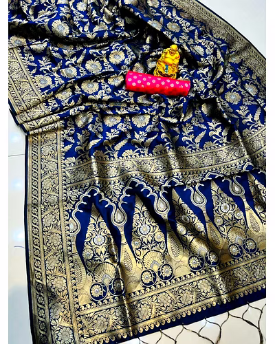 Elegant Pure Silk Handloom Saree with Contrast Weaving and Designer Jari Work-PCFpratham3-NavyBlue