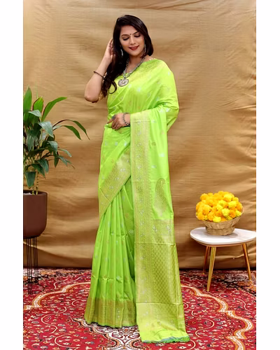 Kanchipuram Pure Silk Handloom Saree with Gold and Silver Jari Blouse Included-PCFsilverKeri-Pista