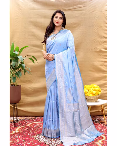 Kanchipuram Pure Silk Handloom Saree with Gold and Silver Jari Blouse Included-PCFsilverKeri-Purple