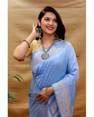 Kanchipuram Pure Silk Handloom Saree with Gold and Silver Jari Blouse Included-Purple-2