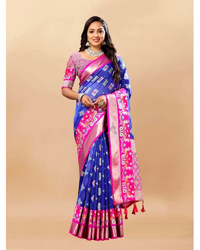Soft Organza Silk Saree with Meenakari Design, Rich Zari Pallu, and Contrast Border-RMNX-287-Blue
