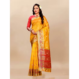 ynf soft organza silk saree with meenakari weaving, zari pallu, and silk blouse piece