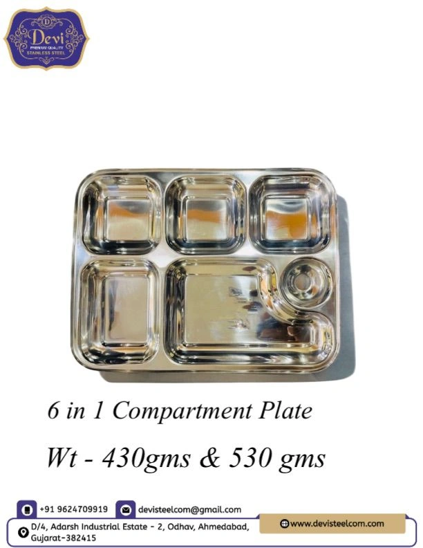 STAINLESS STEEL 6 IN 1 COMPARTMENT PLATE-12610364