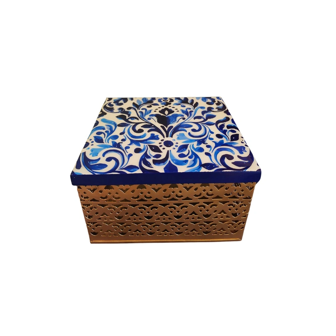 Metal Box With Indigo Print-12617636