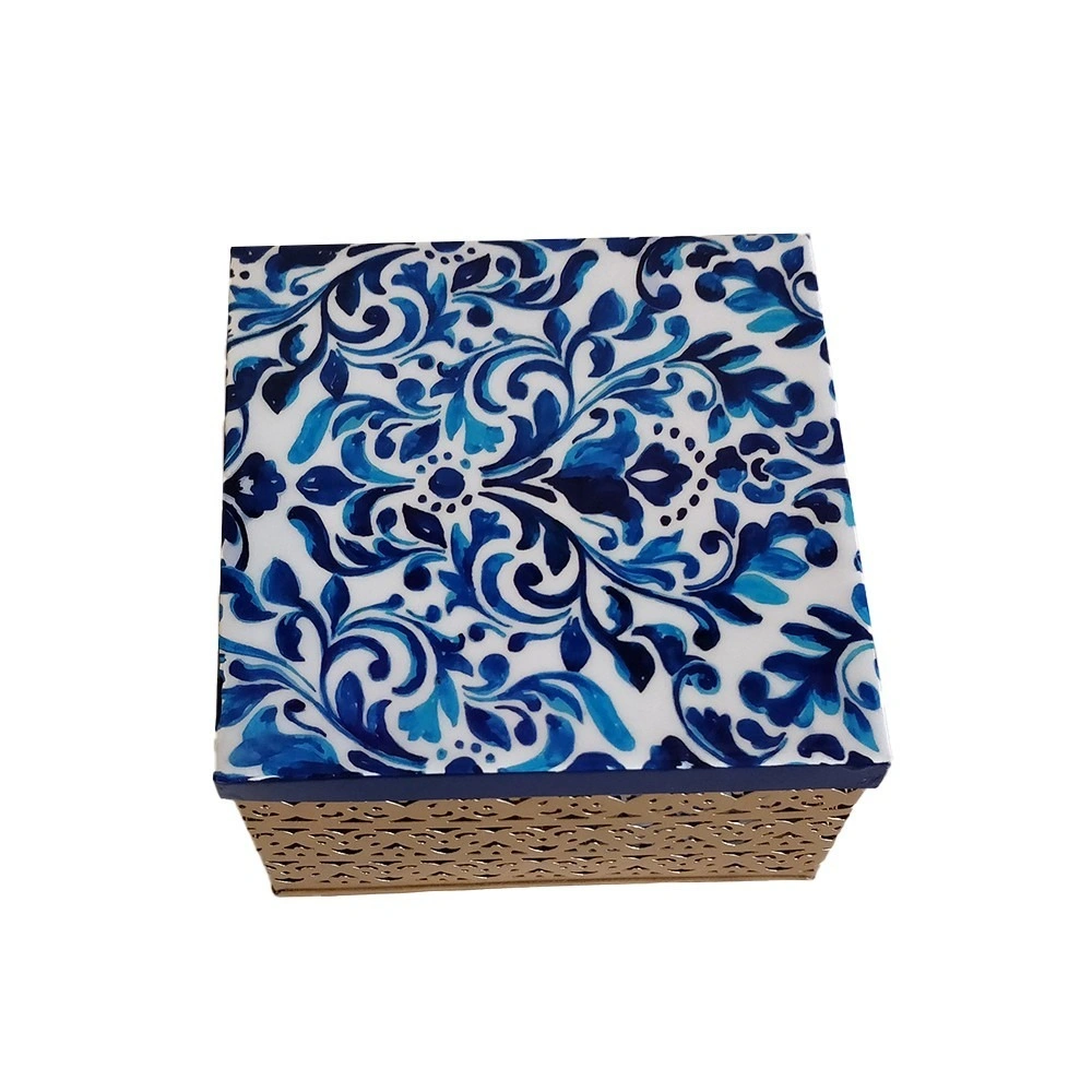 Metal Box With Indigo Print-1