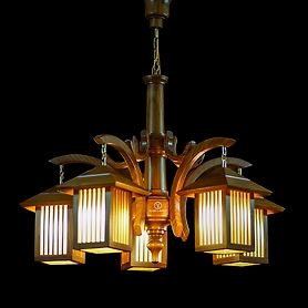 LOUVER 5 LIGHT TEAK WOOD HANDICRAFTED CHANDELIER