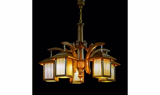 LOUVER 5 LIGHT TEAK WOOD HANDICRAFTED CHANDELIER