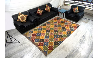 Hand Woven Jute Wool Kilim Area Rug, Home Decor Rug