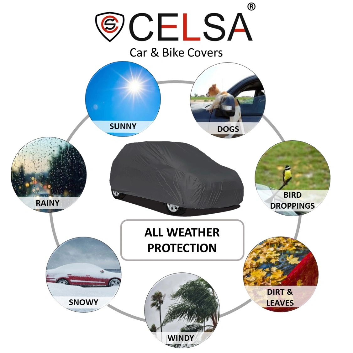 CELSA Car Cover - 2x2 Grey (For All Cars &amp; Models) (With Side Mirror Pockets)-3