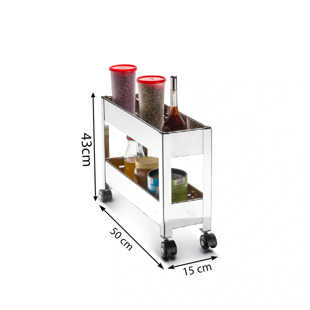 Slim Storagr Trolly 2 Tier-Silver-Double-Stainlesssteel-2