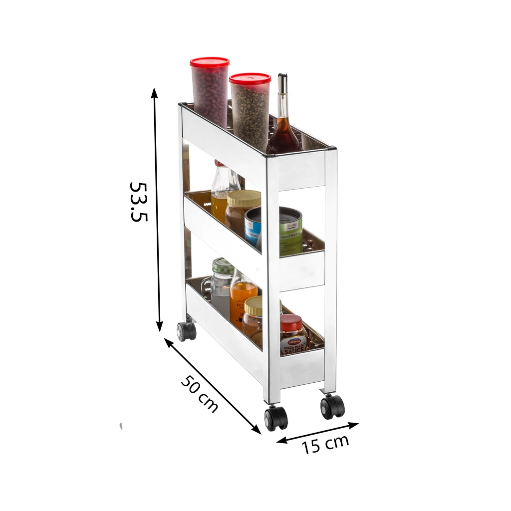 Slim Storagr Trolly  3 Tier-Silver-Tripple-Stainlesssteel-2