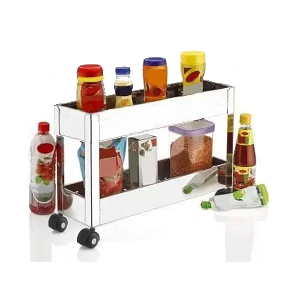 Slim Storagr Trolly 2 Tier-Silver-Double-Stainlesssteel-3