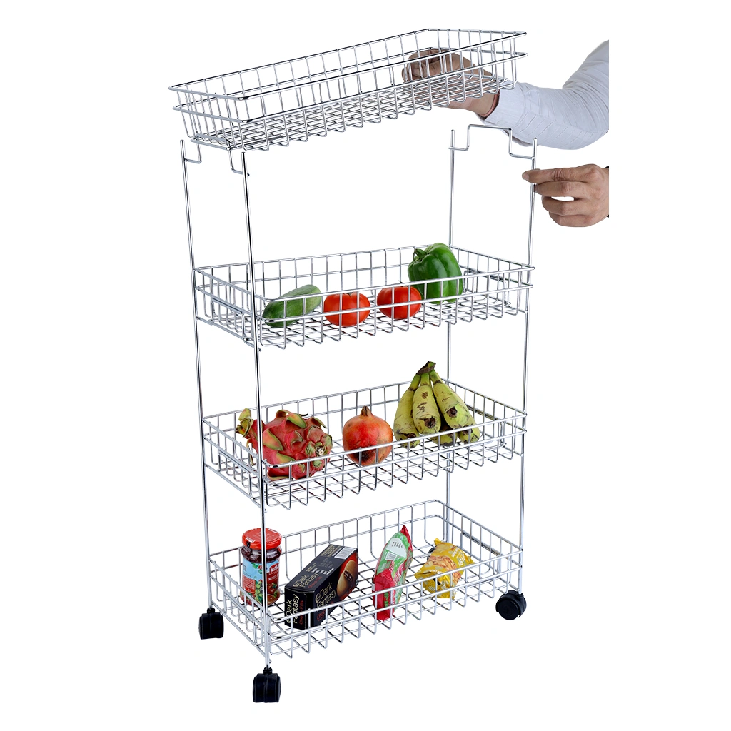 Folding Veg Trolley 4 Tier-Silver-4 Tier-Stainlesssteel-2