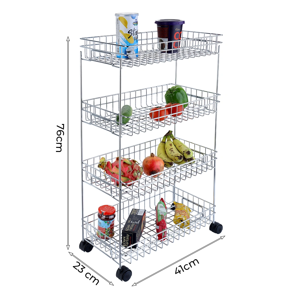 Folding Veg Trolley 4 Tier-Silver-4 Tier-Stainlesssteel-3