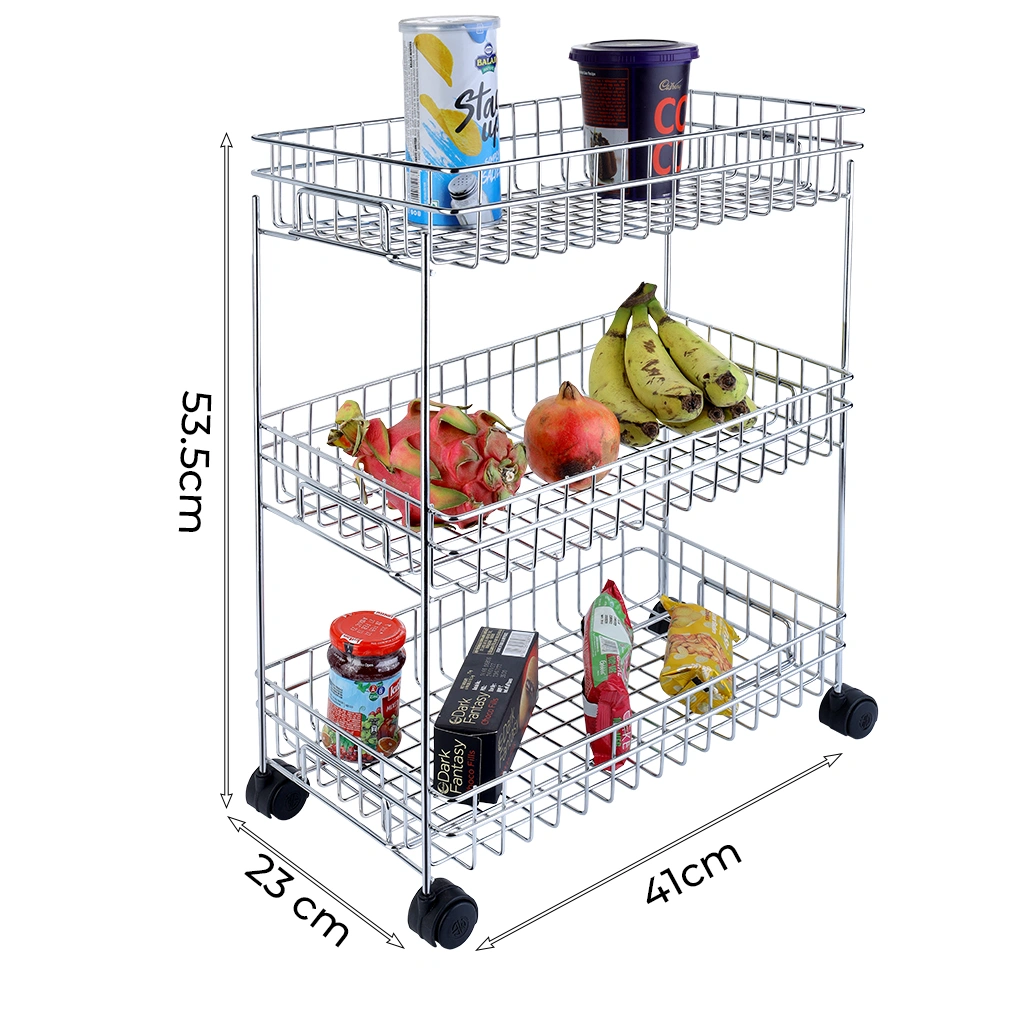 Folding Veg Trolley 3 Tier-Silver-3 Tier-Stainlesssteel-3