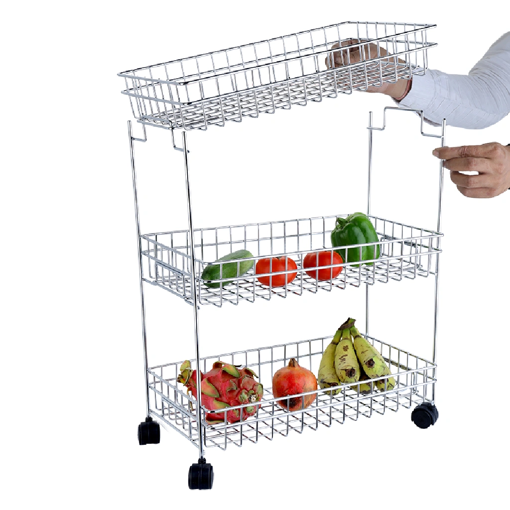 Folding Veg Trolley 3 Tier-Silver-3 Tier-Stainlesssteel-2