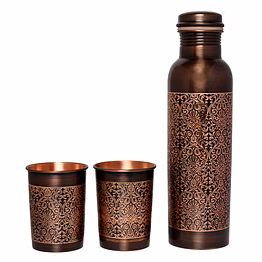 pure copper tower shape bottle set 1000ml includes 2 tumblers
