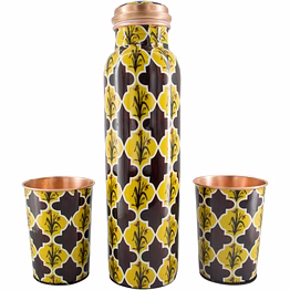premium yellow pure copper bottle set 2 tumblers included, gift packaging