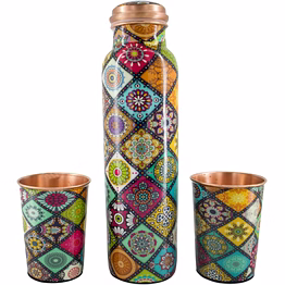 multicolor pure copper water bottle & 2 tumblers set gift packed