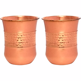pure copper tumbler set of 2 - hammered & plain | 250 ml curved design