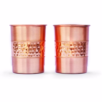 straight pure copper tumbler set - 250 ml | hammered & plain