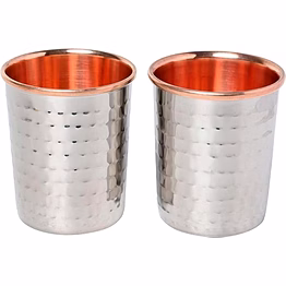 stainless steel & pure copper tumbler set of 2 - 250 ml | hammered pattern