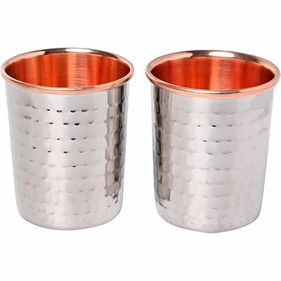 stainless steel & pure copper tumbler set of 2 - 250 ml | hammered pattern