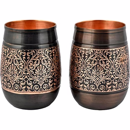 pure copper tumbler set of 2 - floral pattern | 250 ml barrel design