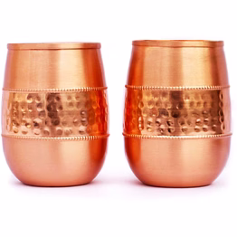 pure copper ayurveda health tumbler set - 250 ml hammered and plain barrel style