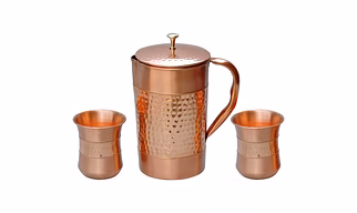 Premium Pure Copper Water Jug Set - Includes 2 Tumblers, Curved Shape