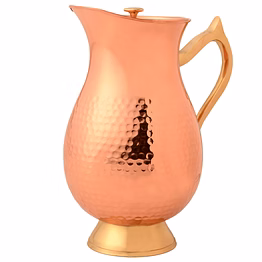 pure copper traditional water jug - 1l with lid and brass handle