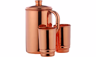 Copper Water Jug with 2 Matching Tumblers - 50.72 oz, Plain Design