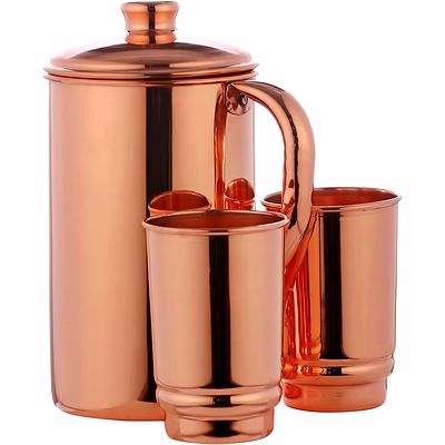copper water jug with 2 matching tumblers - 50.72 oz, plain design