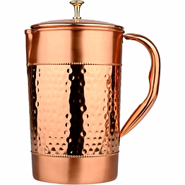 pure copper water jug 1.5l -brass knob lid, mixed hammered & plain design