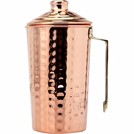 premium hammered copper jug 1.5 litre - brass handle, contemporary look