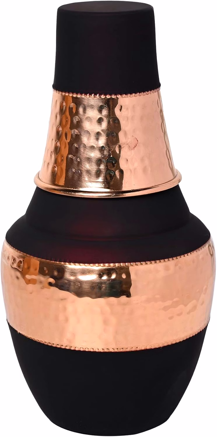 premium pure copper bedside carafe set - 1.4 litre, dark cherry finish