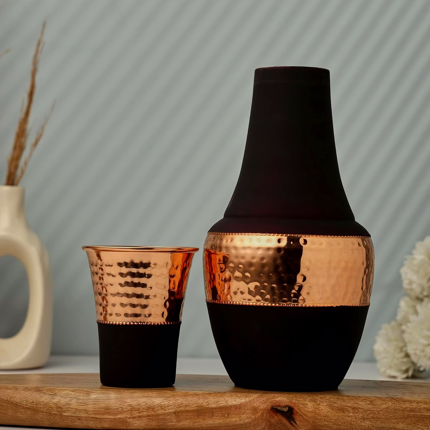 Premium Pure Copper Bedside Carafe Set - 1.4 Litre, Dark Cherry Finish image 4