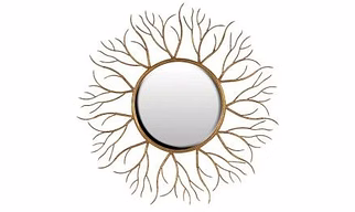 Sun Burst Style Round Iron Frame Home Decor Wall Hanging Mirror (Size: 63 x 2 x 63 CM | Weight: 2400 Gram | Color: Pink and Brown)