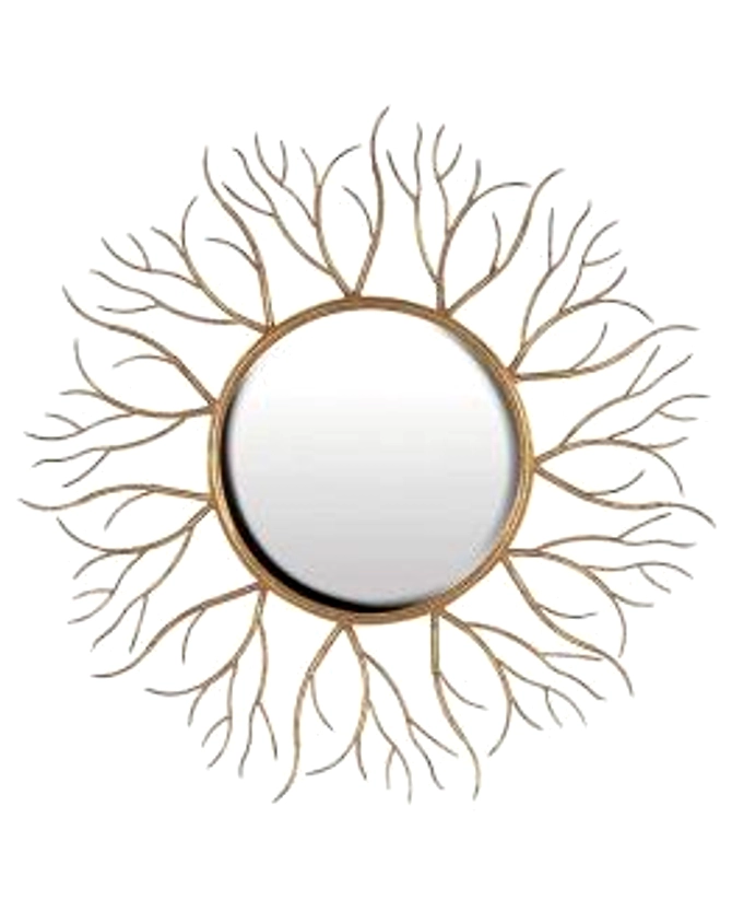 Sun Burst Style Round Iron Frame Home Decor Wall Hanging Mirror (Size: 63 x 2 x 63 CM | Weight: 2400 Gram | Color: Pink and Brown)-12620912