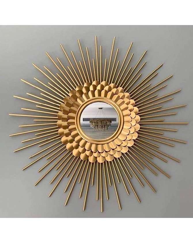 Sun Burst Style Round Iron Frame Home Decor Wall Hanging Mirror (Size: 63 x 2 x 63 CM | Weight: 2400 Gram | Color: Pink and Brown)-1