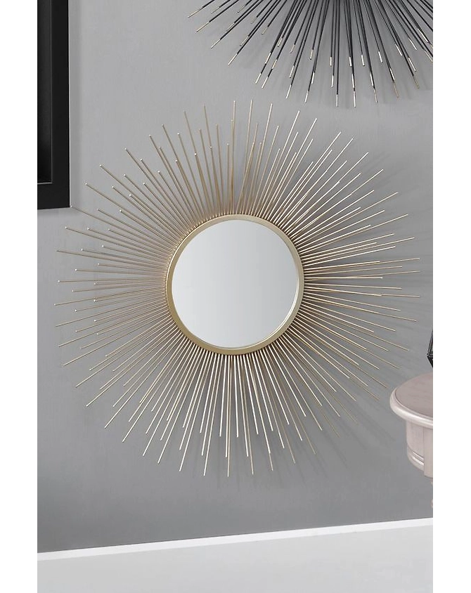 Sun Burst Style Round Iron Frame Home Decor Wall Hanging Mirror (Size: 63 x 2 x 63 CM | Weight: 2400 Gram | Color: Pink and Brown)-3