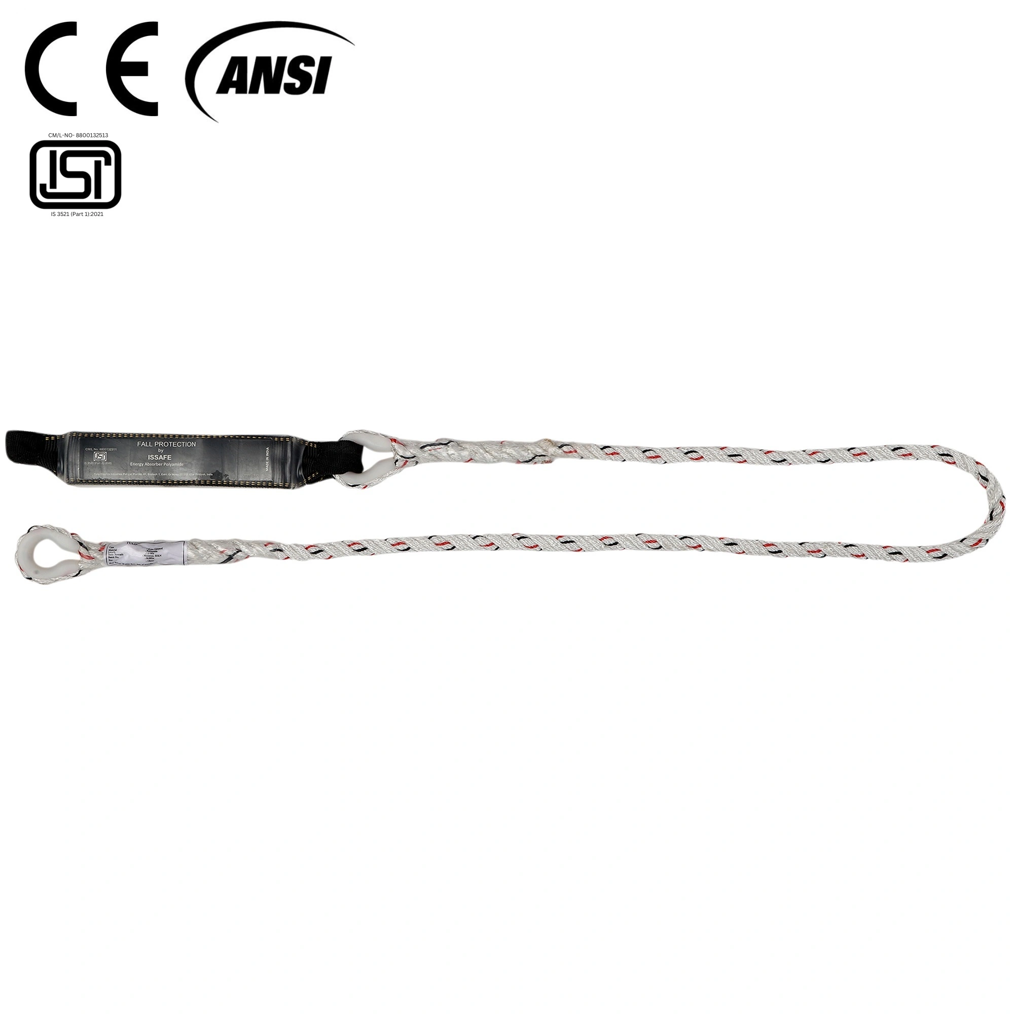 Fall Restraint Rope Lanyards with Energy Absorber and Loop Attachment, ISF-21-ISF-21