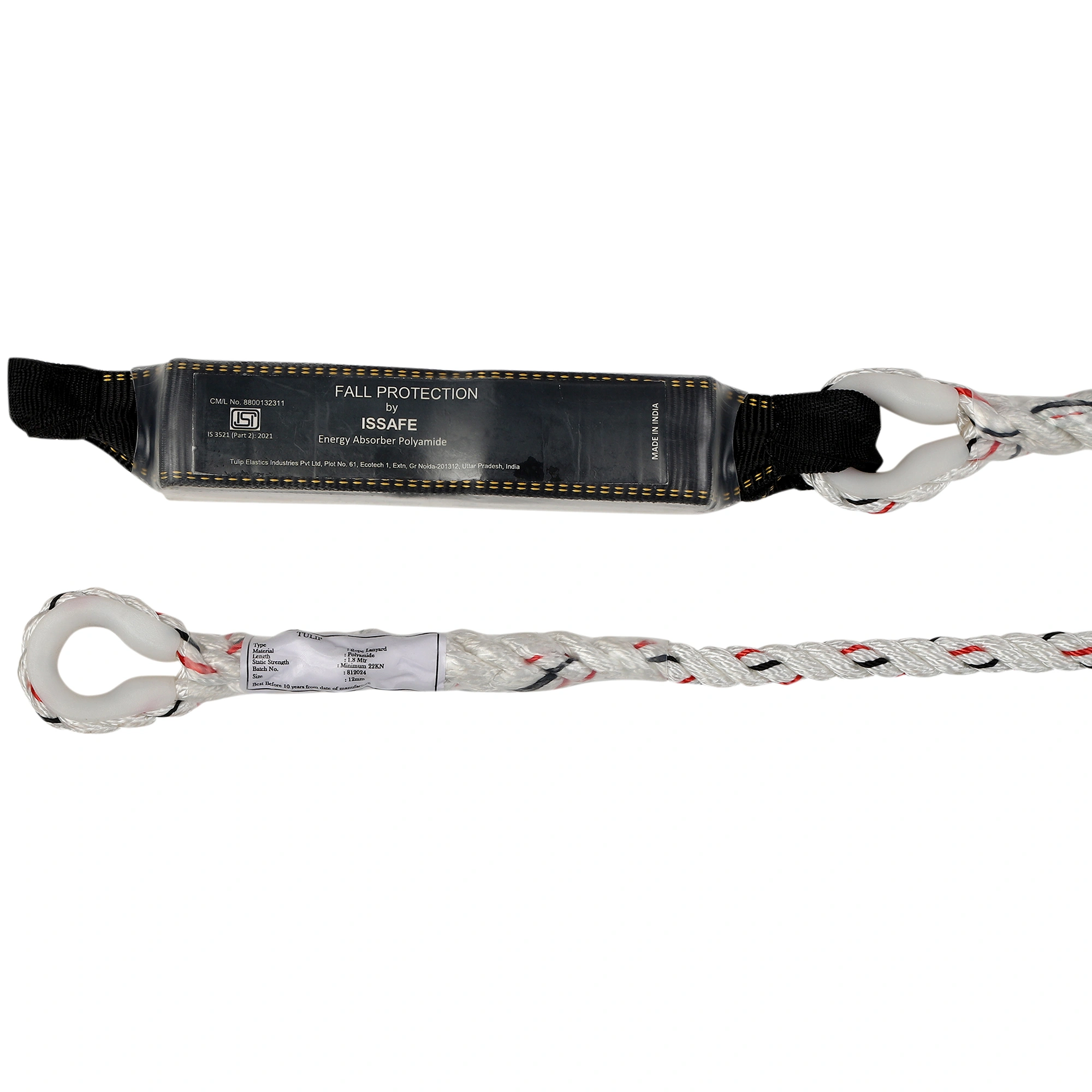 Fall Restraint Rope Lanyards with Energy Absorber and Loop Attachment, ISF-21-1