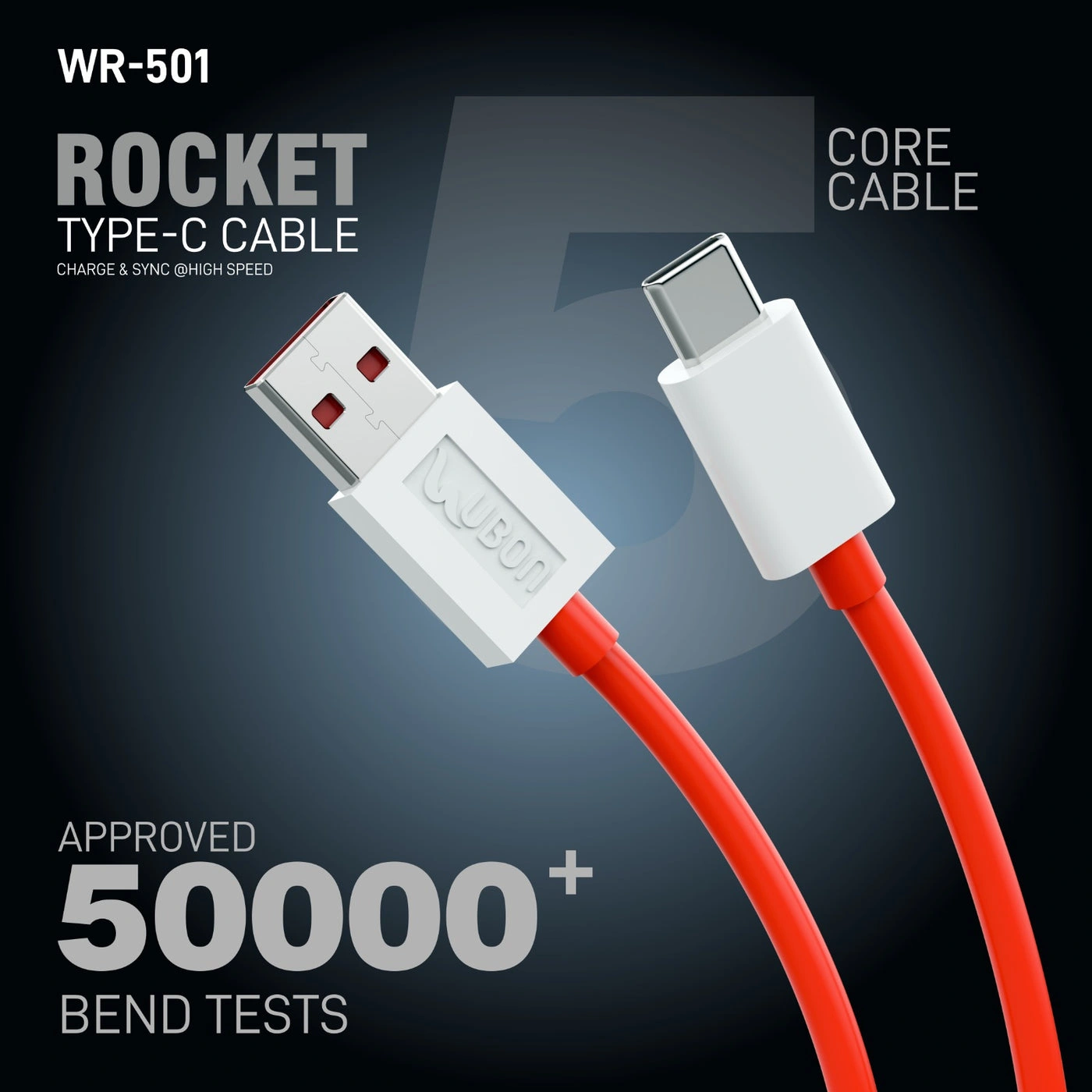 UBON WR-501-- 1 metre, 65W High-Speed Charging Cable with Type-C port, supports multiple charging protocols and multiple devices-2