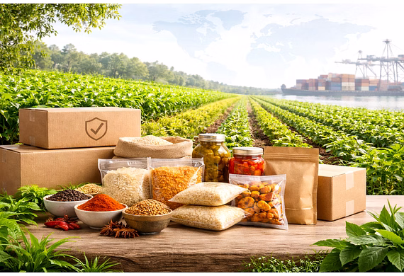 Sustainably sourced food products prepared for global import and trade.